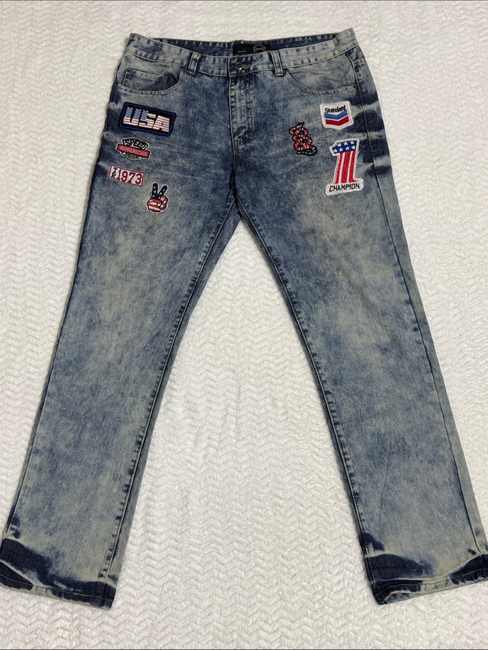 Men's Light Wash Patchwork Jeans 30/34 Y2K Skater Destressed